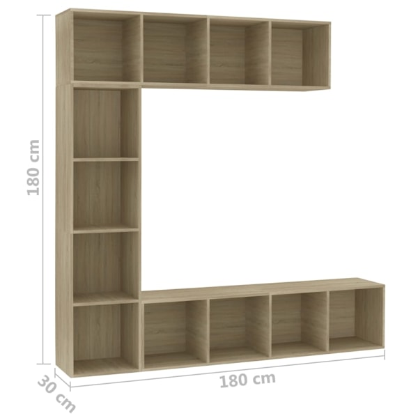 vidaXL Bokhylla/TV-bänk 3 delar set sonoma-ek 180x30x180 cm Brun