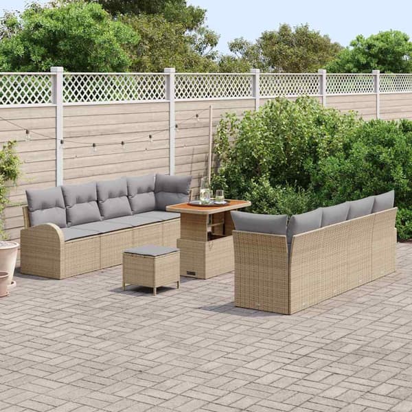 vidaXL Trädgårdsoffset 11 st Beige konstrotting Beige