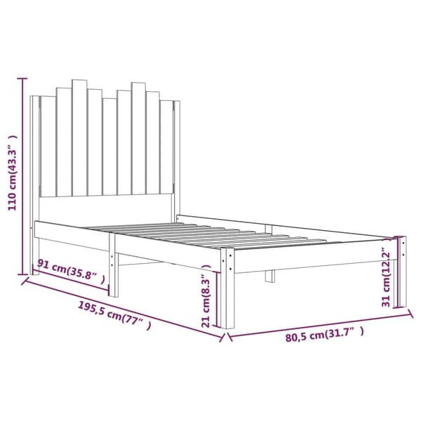vidaXL Sängram vit massivt trä 75x190 cm Vit