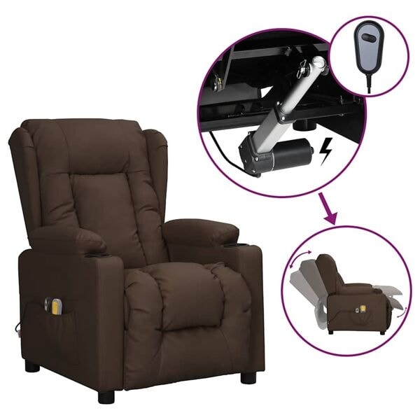 vidaXL Elektrisk massagefåtölj brun konstläder Brun