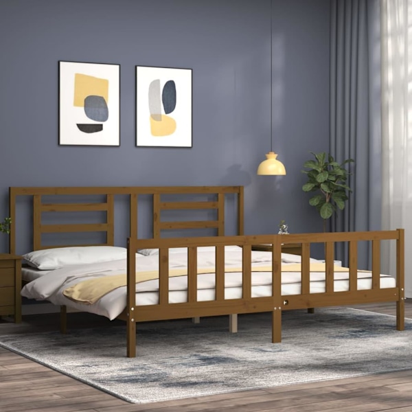 vidaXL Sängram med huvudgavel honungsbrun 200x200 cm massivt trä Brun