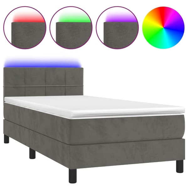 vidaXL Ramsäng med madrass & LED mörkgrå 90x190 cm sammet Grå