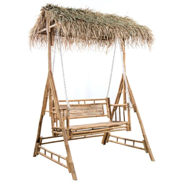 vidaXL 2-sits hammock med palmblad och dynor bambu 202 cm Grön