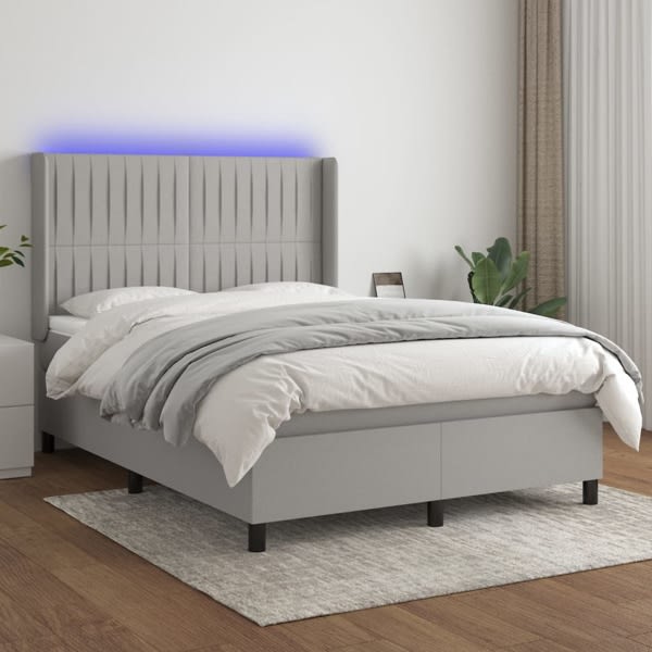 vidaXL Ramsäng med madrass & LED ljusgrå 140x200 cm tyg Grå