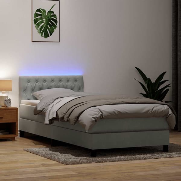 vidaXL Resårsäng med madrass ljusgrå 90x220 cm sammet Grå