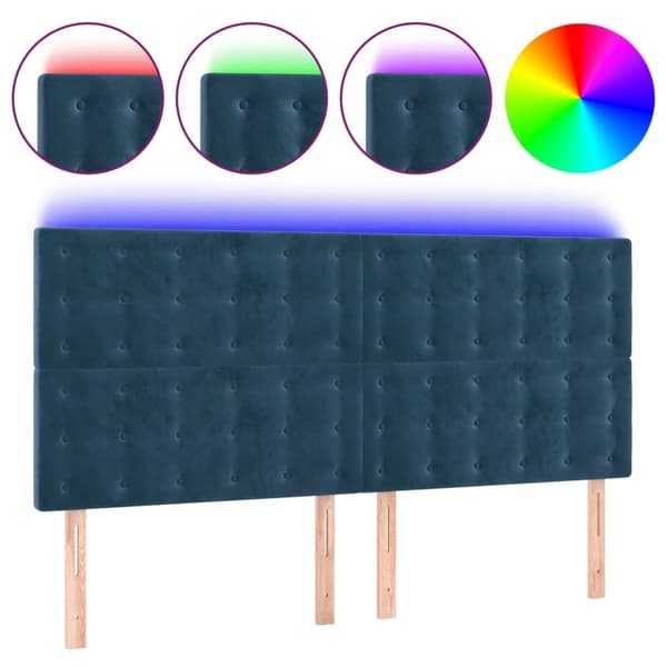 vidaXL Sänggavel LED mörkblå 200x5x118/128 cm sammet Blå
