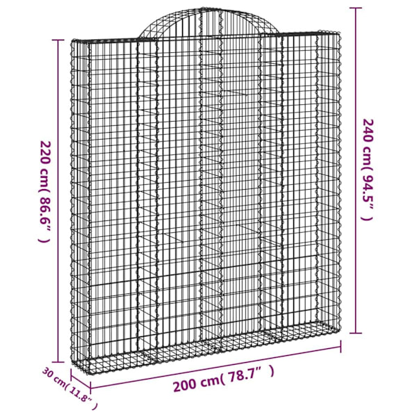 vidaXL Gabioner bågformade 3 st 200x30x220/240 cm galvaniserat järn Silver