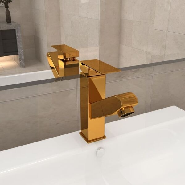 vidaXL Badrumsblandare med utdragbar pip guld 157x172 mm Guld