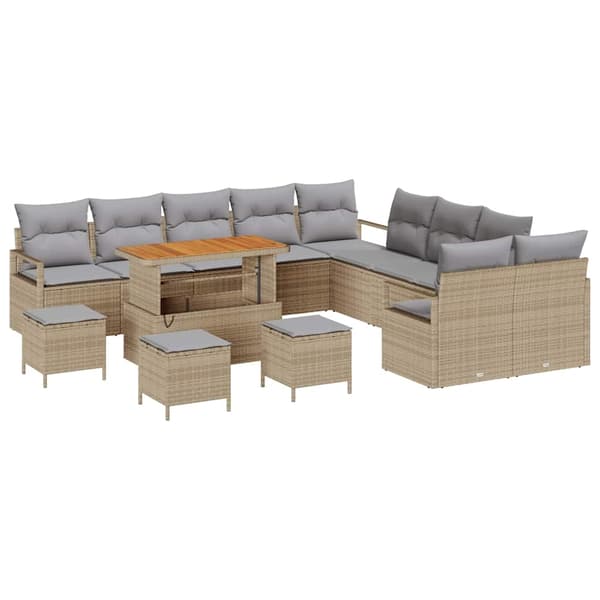 vidaXL Trädgårdsoffset 14 st Beige konstrotting Beige