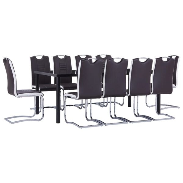 vidaXL Matgrupp 11 delar konstläder brun Brun