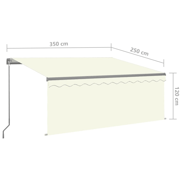 vidaXL Markis manuellt infällbar med rullgardin 3,5x2,5 m gräddvit Creme