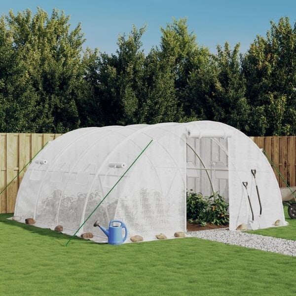 vidaXL Växthus med stålram vit 16 m² 4x4x2 m Vit