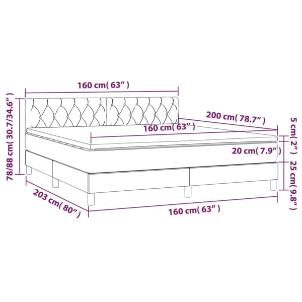 vidaXL Ramsäng med madrass mörkgrå 160x200 cm sammet Grå
