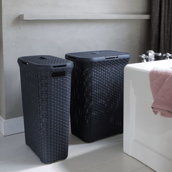 Curver Tvättkorg set med lock Style 2x60L antracitgrå Antracit