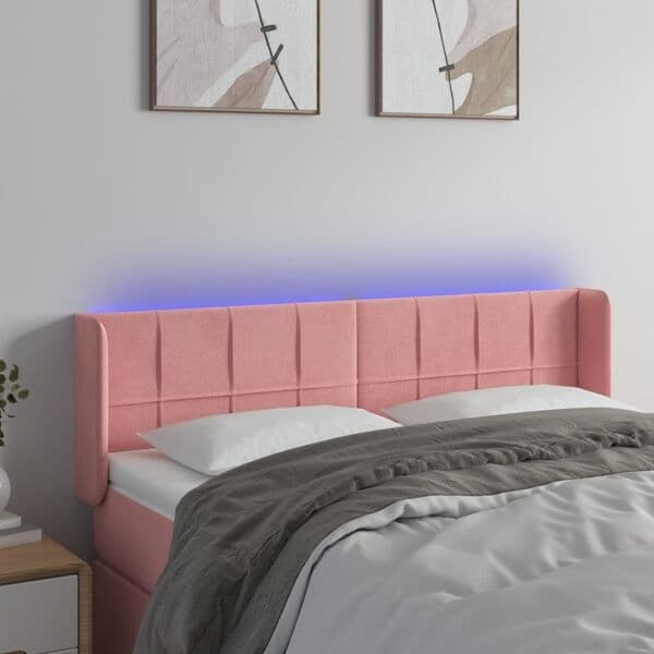 vidaXL Sänggavel LED rosa 147x16x78/88 cm sammet Rosa