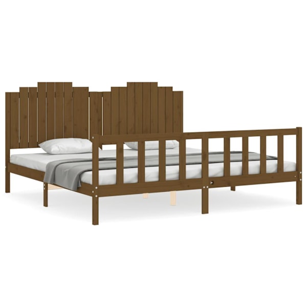 vidaXL Sängram med huvudgavel honungsbrun 200x200 cm massivt trä Brun