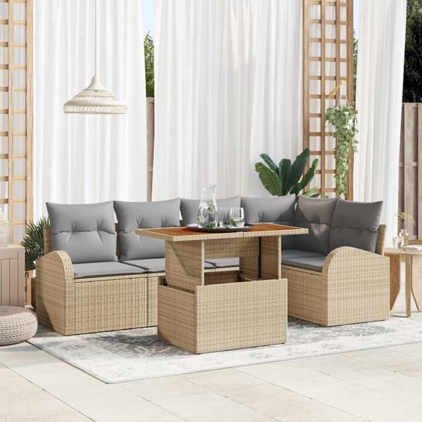 vidaXL Trädgårdsoffset 6 st beige och ljusgrå Beige