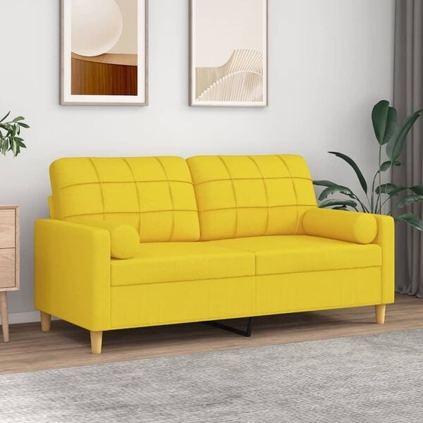 vidaXL 2-sits soffa med prydnadskuddar ljusgul 140 cm tyg Gul