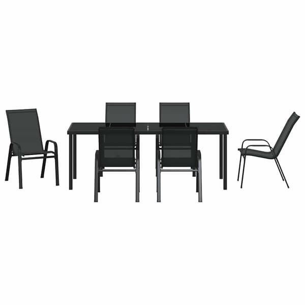 vidaXL Trädgårdsmöbelset 7 st Svart Pulverlackerad stål art