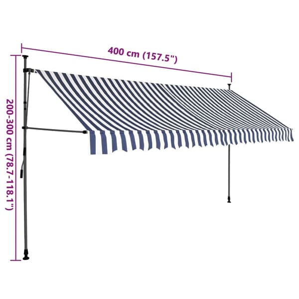 vidaXL Markis manuellt infällbar med LED 400 cm blå och vit multifärg