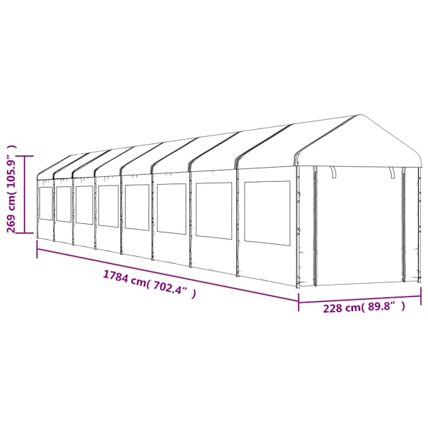 vidaXL Paviljong med tak vit 17,84x2,28x2,69 m polyeten Vit