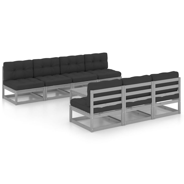 vidaXL Loungegrupp med dynor 8 delar massiv furu grå