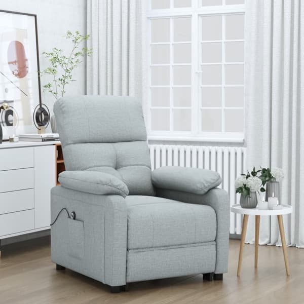 vidaXL Elektrisk reclinerfåtölj ljusgrå tyg grå