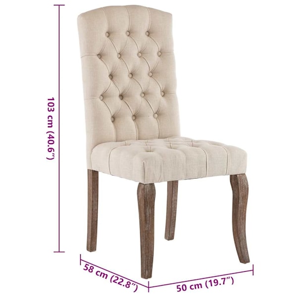 vidaXL Matstolar 2 st beige linnedesign tyg Beige