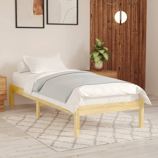 vidaXL Sängram massiv furu 100x200 cm Brun