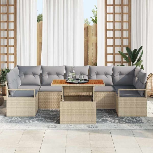 vidaXL Trädgårdsoffset med kudde 8 pcs Beige och Grå Beige