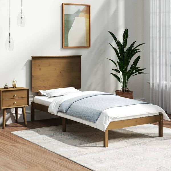 vidaXL Sängram honungsbrun massiv furu 100x200 cm enkelsäng Brun