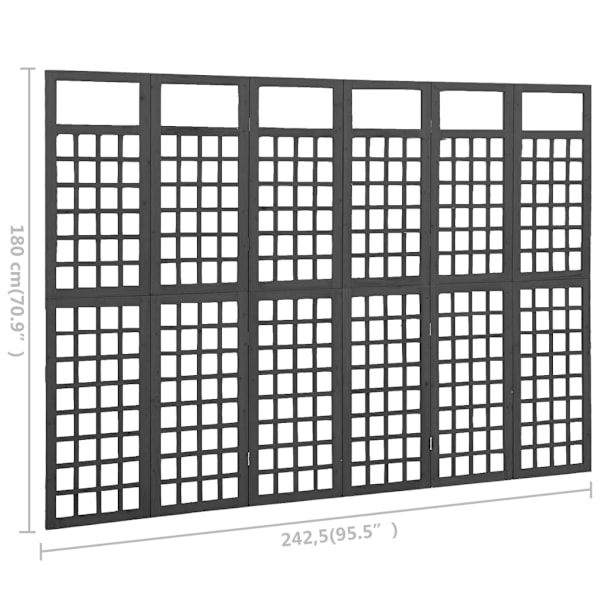 vidaXL Rumsavdelare/Spaljé 6 paneler massiv gran svart 242,5x180 cm Svart