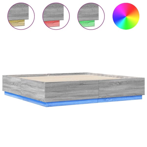 vidaXL Sängram med LEDs grå sonoma 200x200 cm konstruerad trä Grå