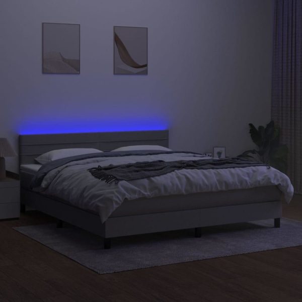 vidaXL Ramsäng med madrass & LED ljusgrå 180x200 cm tyg Grå