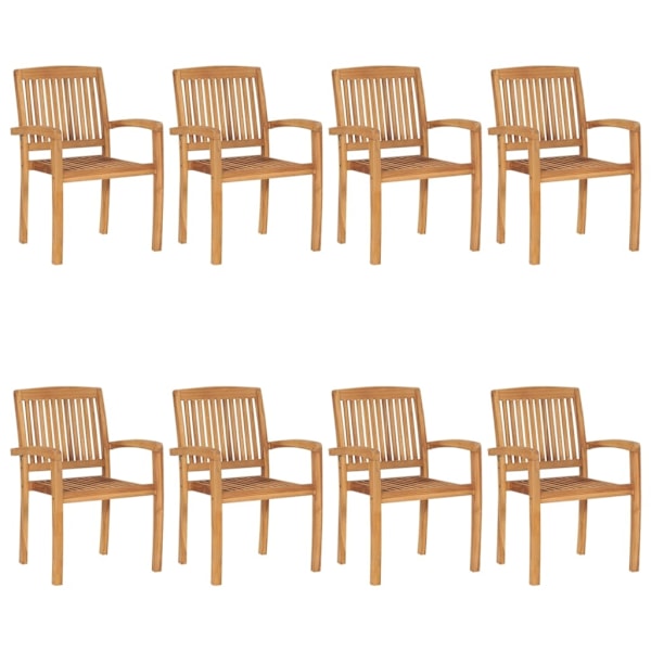 vidaXL Stapelbara trädgårdsstolar med dynor 8 st massiv teak grå