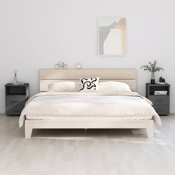 vidaXL Sängbord HAMAR 2 st mörkgrå 40x35x62 cm massivt trä grå