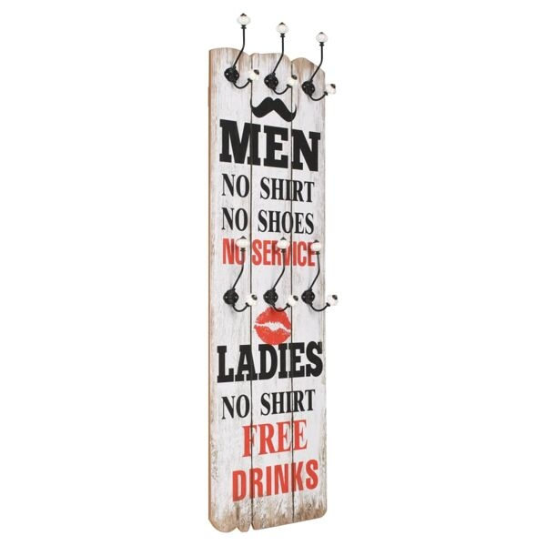 vidaXL Väggmonterad klädhängare med 6 krokar MEN LADIES 120x40 cm multifärg