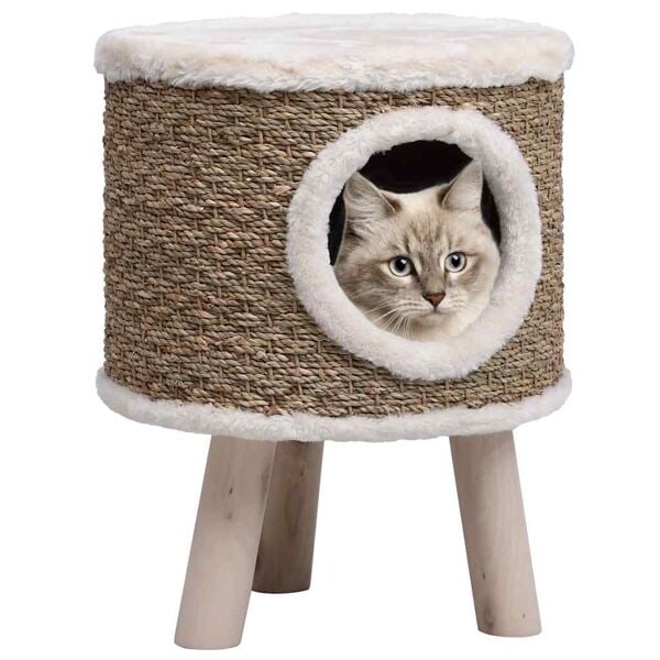 vidaXL Kattkoja med träben 41 cm sjögräs Brun