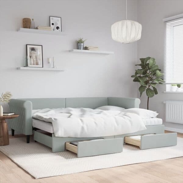 vidaXL Dagbädd utdragbar med lådor ljusgrå 90x200 cm sammet Grå