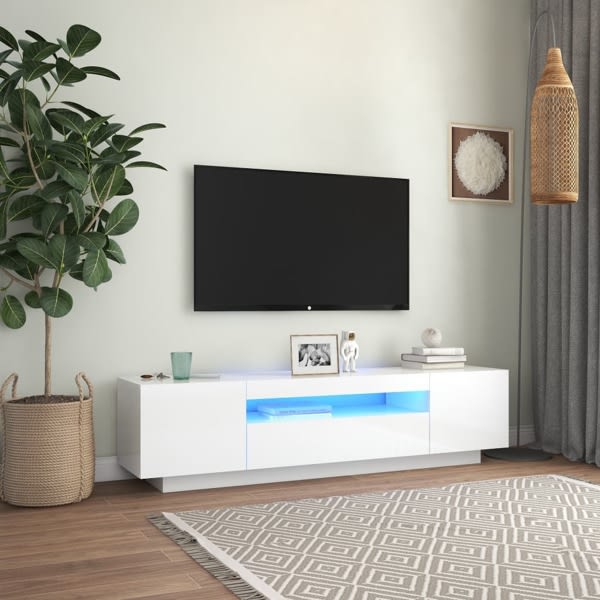 vidaXL TV-bänk med LED-belysning vit högglans 160x35x40 cm Vit