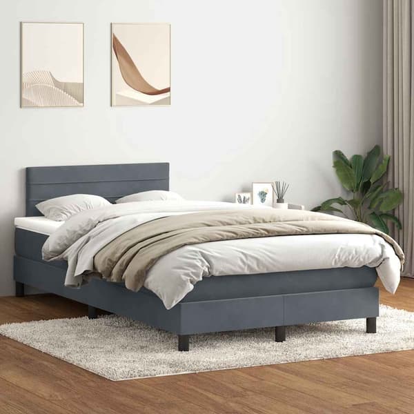 vidaXL Ramsäng med madrass mörkgrå 120x220 cm sammet Grå