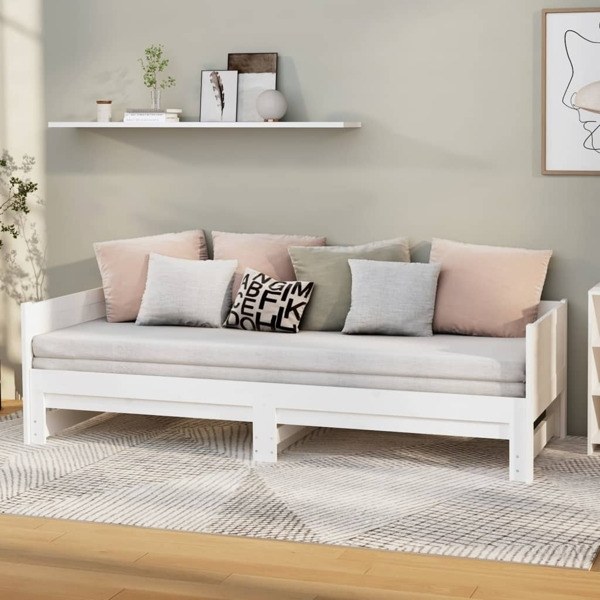 vidaXL Utdragbar dagbädd vit massiv furu 2x(90x190) cm Vit