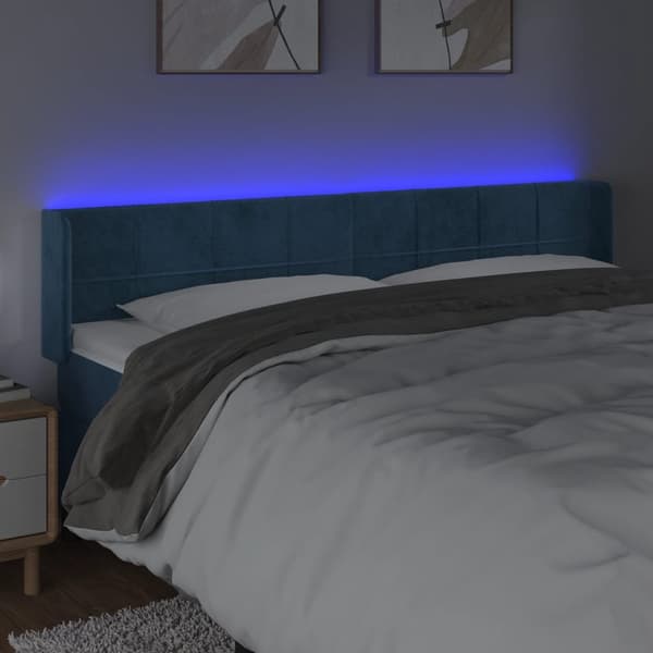 vidaXL Sänggavel LED mörkblå 183x16x78/88 cm sammet Blå