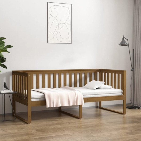 vidaXL Dagbädd honungsbrun 90x190 cm massiv furu Brun