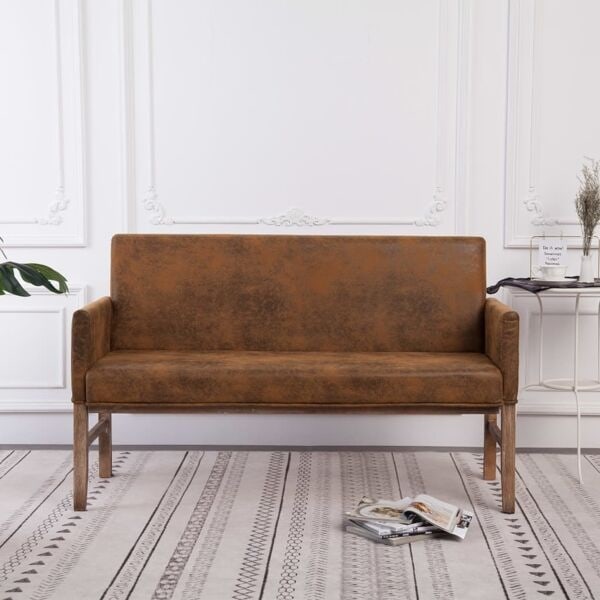 vidaXL Bänk med armstöd 140 cm brun konstmocka Brun