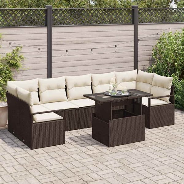 vidaXL Trädgårdsoffset 8 st Brun Poly rattan Brun