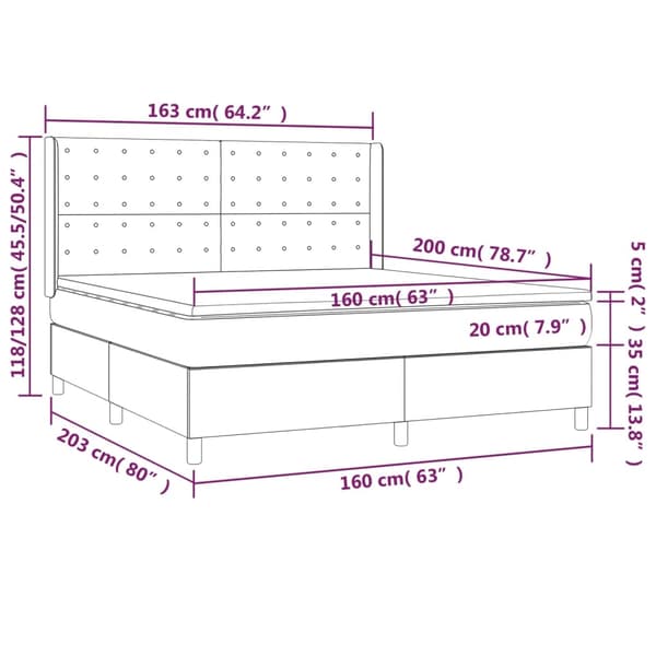 vidaXL Ramsäng med madrass & LED ljusgrå 160x200 cm sammet Grå