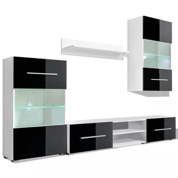 vidaXL TV-möbel med väggskåp och LED 5 delar svart Svart