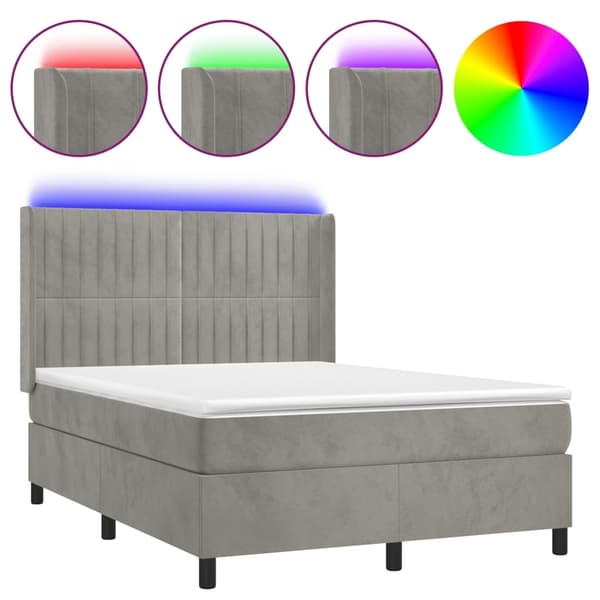 vidaXL Ramsäng med madrass & LED ljusgrå 140x190 cm sammet Grå