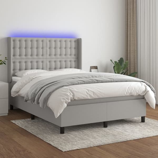 vidaXL Ramsäng med madrass & LED ljusgrå 140x190 cm tyg Grå